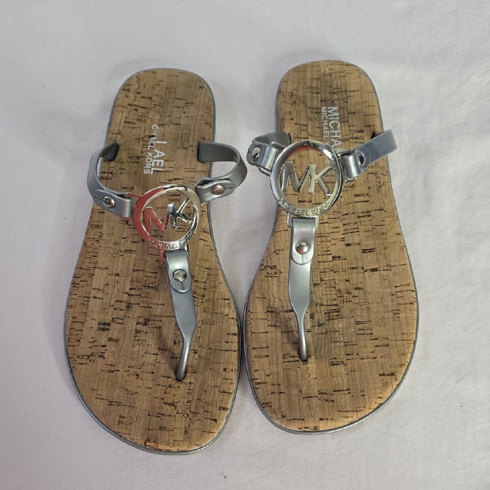 Michael Kors Silver and Brown Thong Sandals